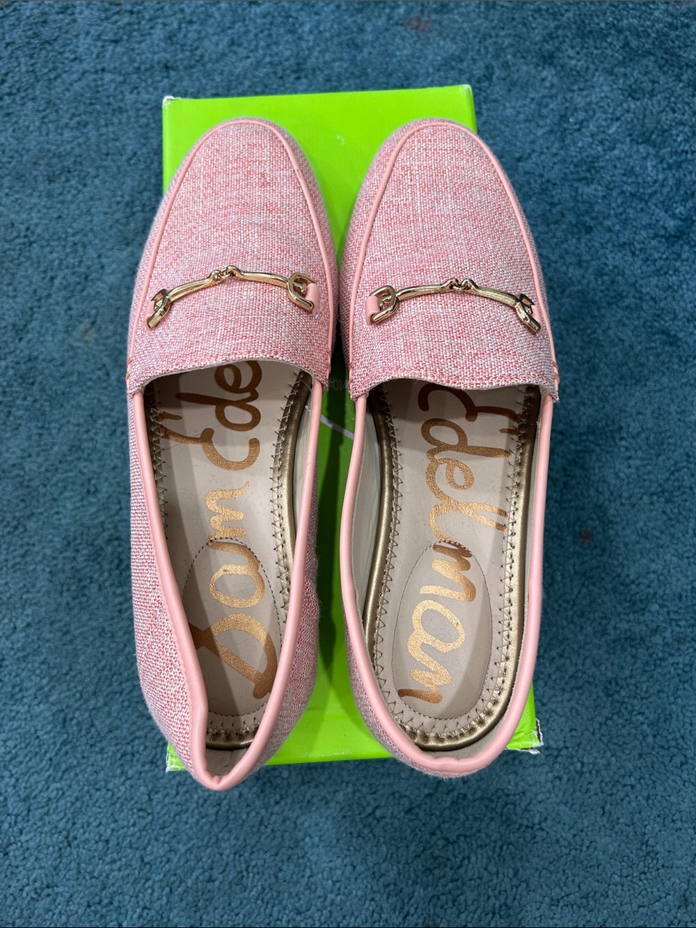 Sam Edelman Pink Women’s Slip-On Loafers with Gold Chain Detail